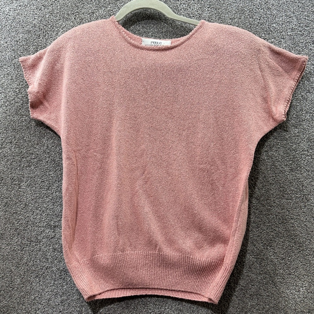 VTG Petite Illustrations Short Sleeve Sweater Top Women Small Pink‎ 100% Silk